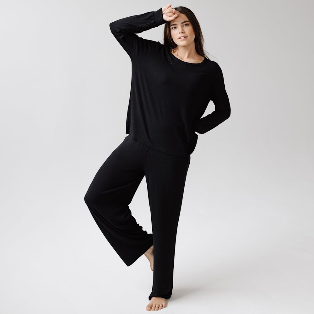 Cozy Earth Women’s Soft Stretchy Comfy Bamboo Rib Knit Lounge Pant in Black XXXL